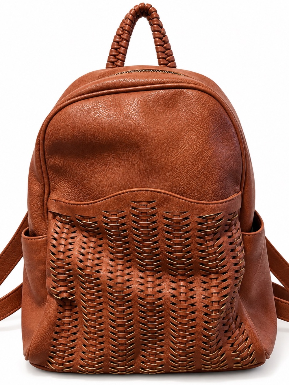 Antik Kraft Cognac Brown Woven Boho Backpack Purse
